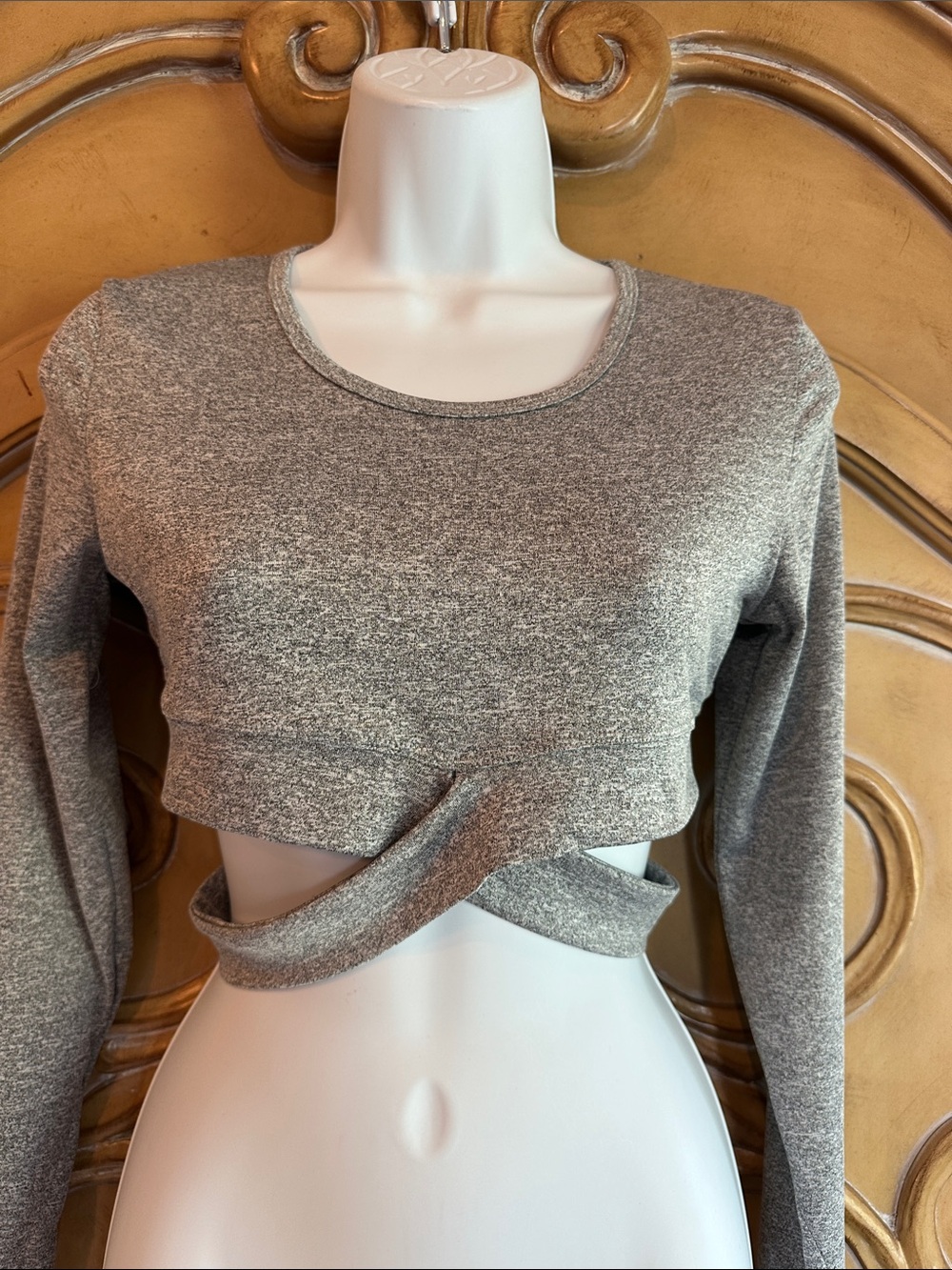 SHEIN Cross-Front Gray Long-Sleeve Crop Top